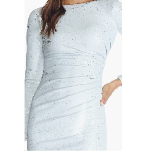 NWT DRESS THE POPULATION Silver Emilia Sequin Long Sleeve Cocktail Dress Size XL - Picture 4 of 12